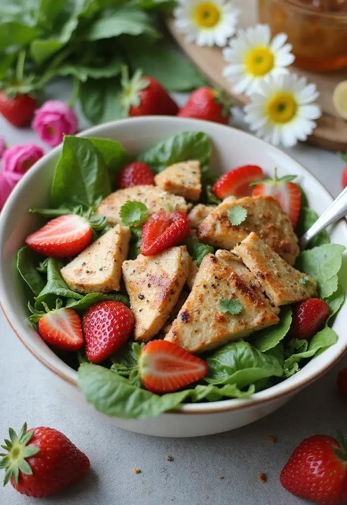 25 Chicken Salad Recipes That Taste Like Summer - 5. Strawberry Spinach Chicken Salad
