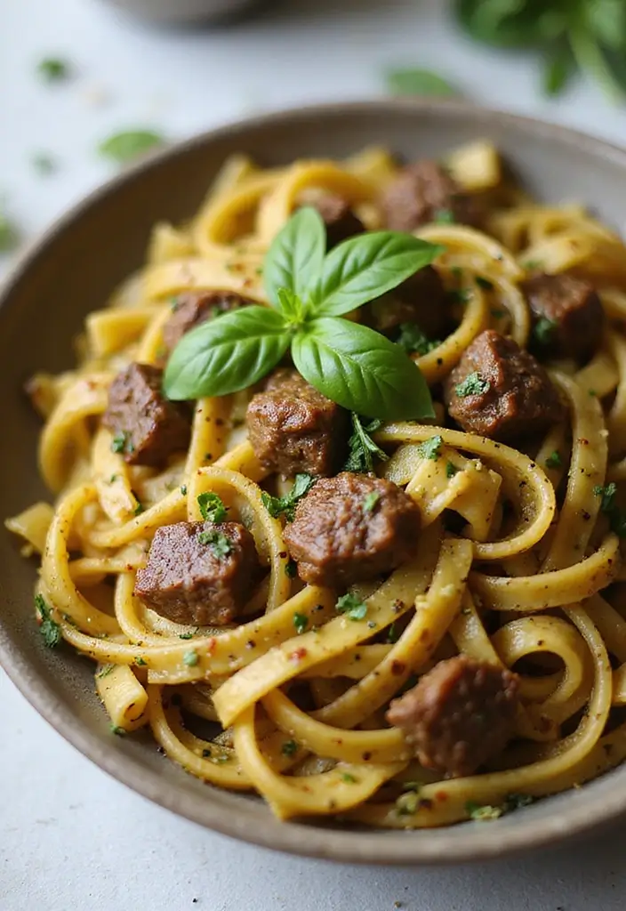 25 Creamy Beef Pasta Recipes Everyone Will Love - 17. Beef Pesto Pasta