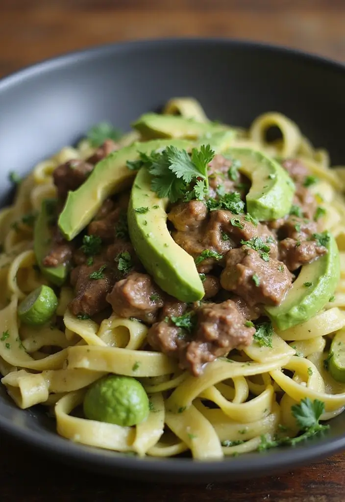 25 Creamy Beef Pasta Recipes Everyone Will Love - 21. Beef and Creamy Avocado Pasta