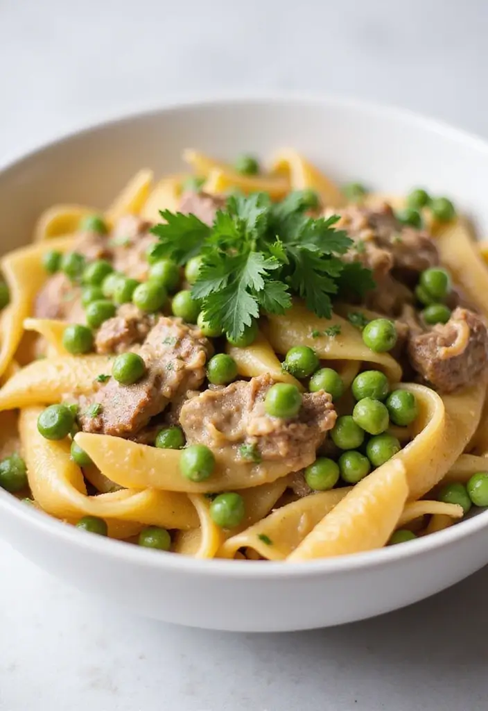 25 Creamy Beef Pasta Recipes Everyone Will Love - 7. Creamy Beef and Pea Pasta