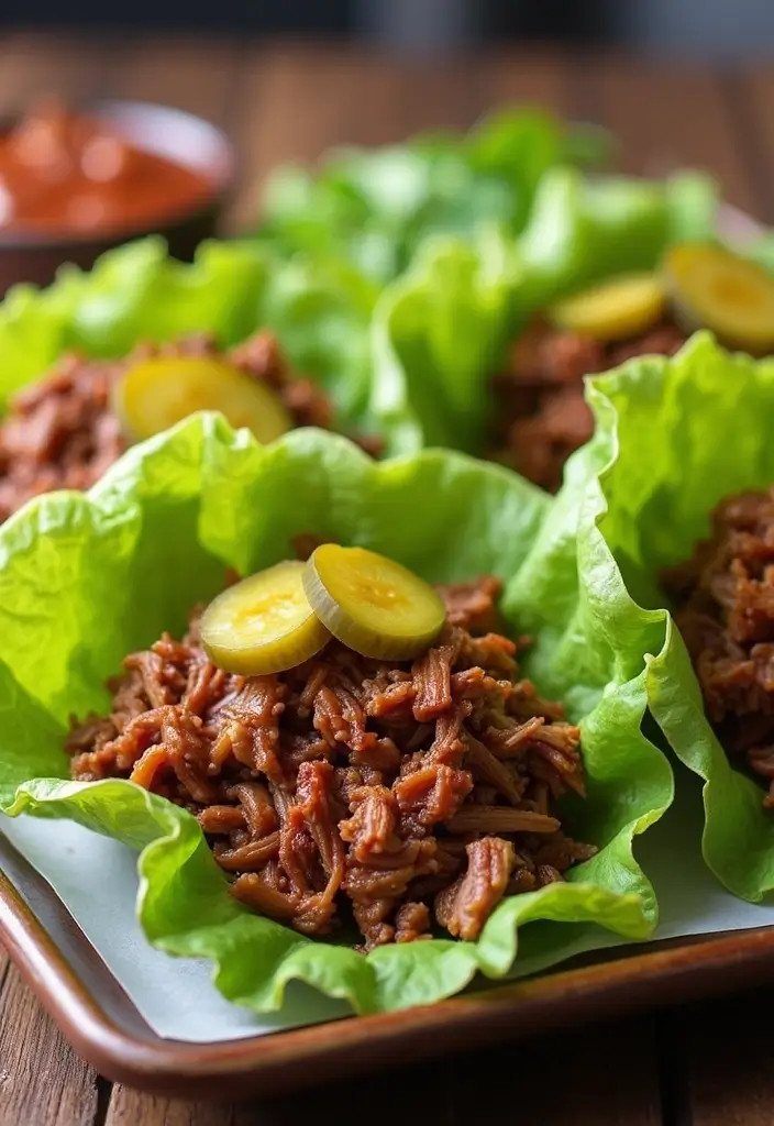 25 Low-Carb Meat Recipes for Healthy Eating - 17. BBQ Pulled Pork Lettuce Wraps