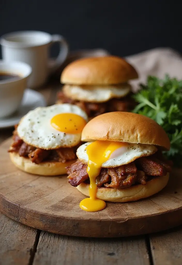 25 Pulled Pork Recipes for Sandwich Lovers - 14. Pulled Pork and Fried Egg Sandwiches