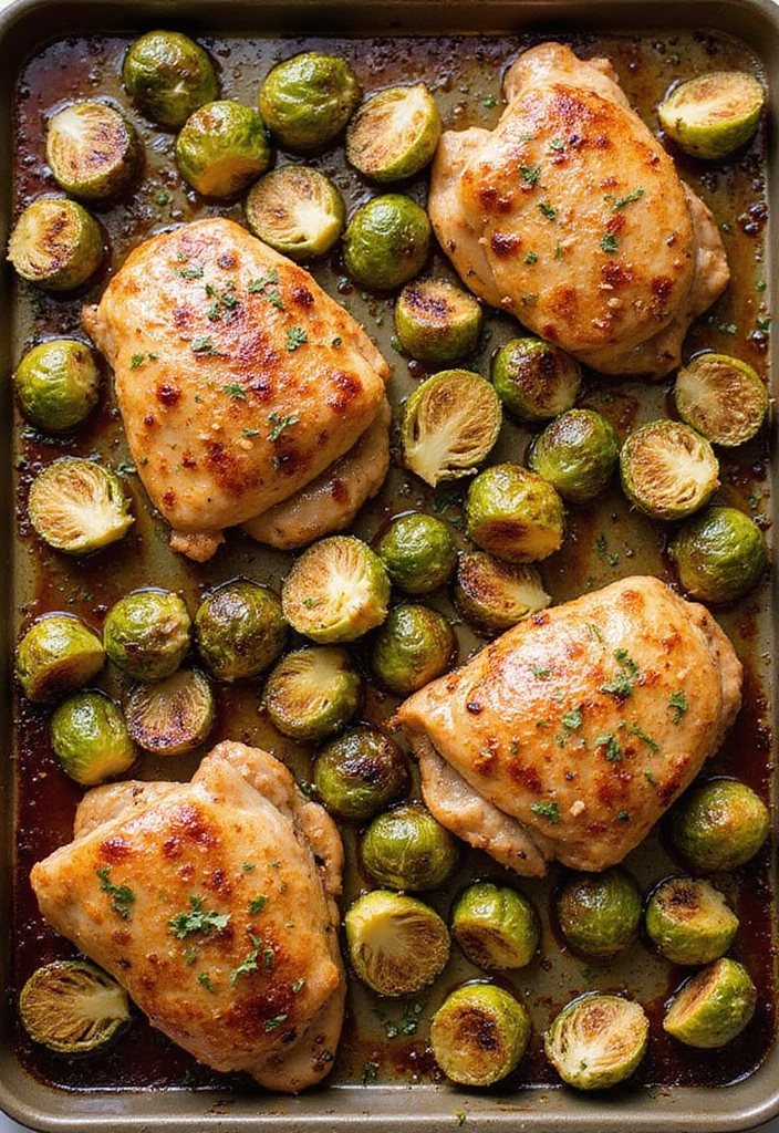 25 Sheet Pan Meat Recipes for Quick Dinners - 17. Balsamic Chicken with Brussels Sprouts