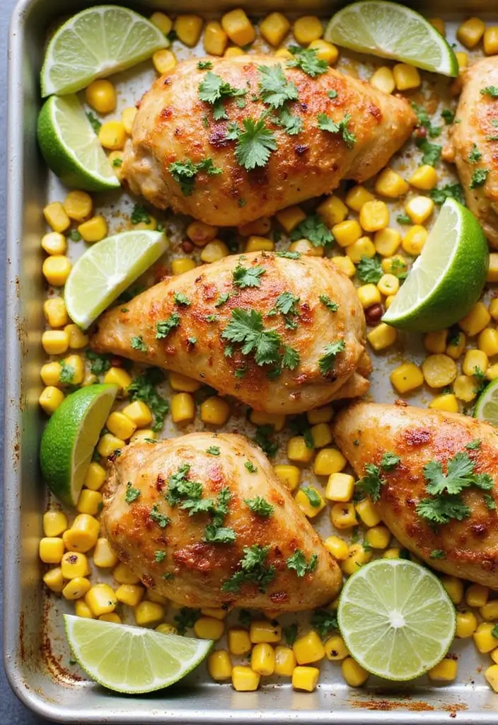 25 Sheet Pan Meat Recipes for Quick Dinners - 19. Cilantro Lime Chicken with Corn