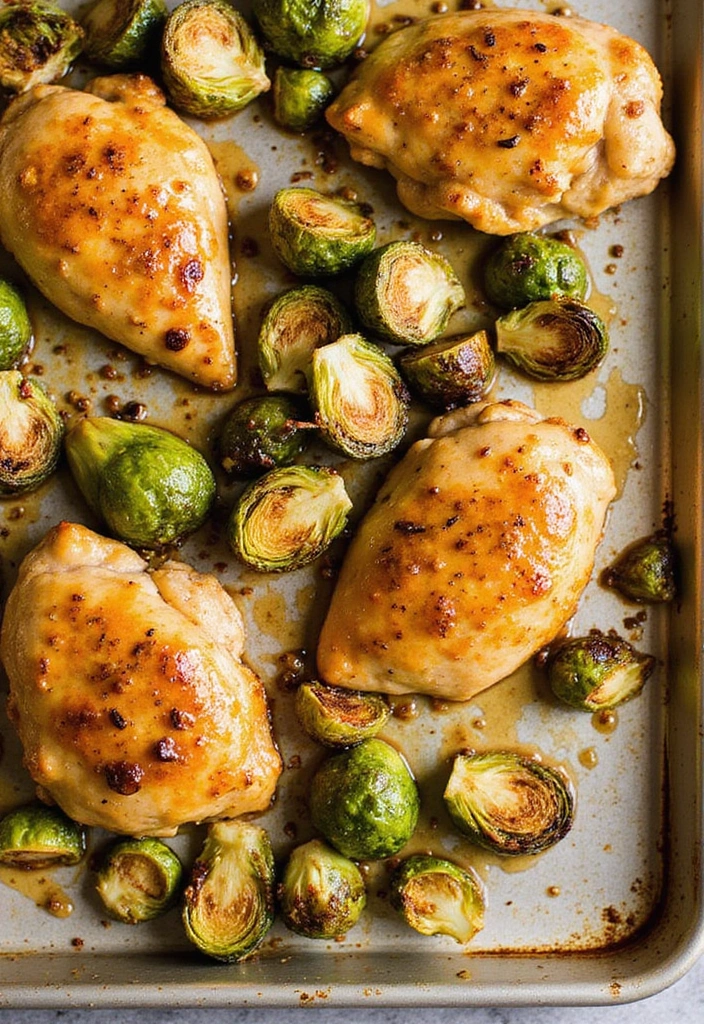25 Sheet Pan Meat Recipes for Quick Dinners - 25. Honey Mustard Chicken and Brussels Sprouts