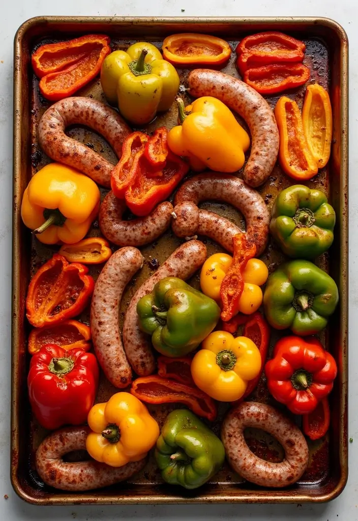 25 Sheet Pan Meat Recipes for Quick Dinners - 3. Spicy Sausage and Peppers