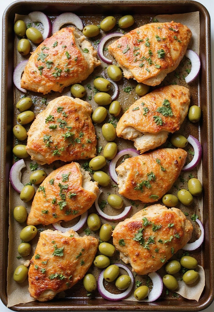 25 Sheet Pan Meat Recipes for Quick Dinners - 6. Mediterranean Chicken with Olives