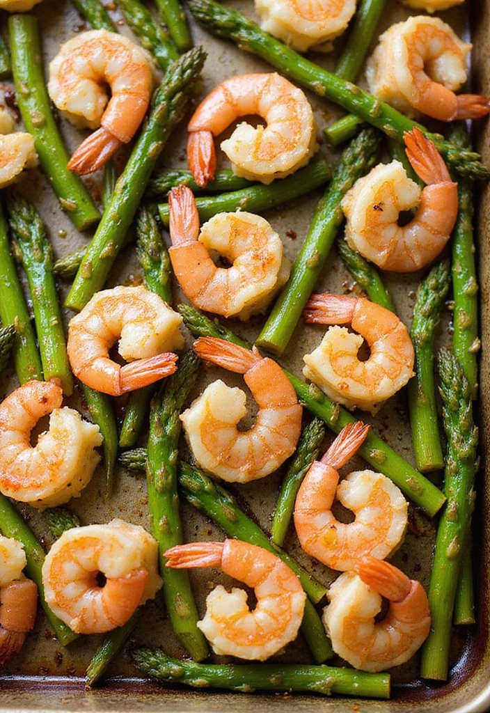 25 Sheet Pan Meat Recipes for Quick Dinners - 8. Garlic Butter Shrimp and Asparagus