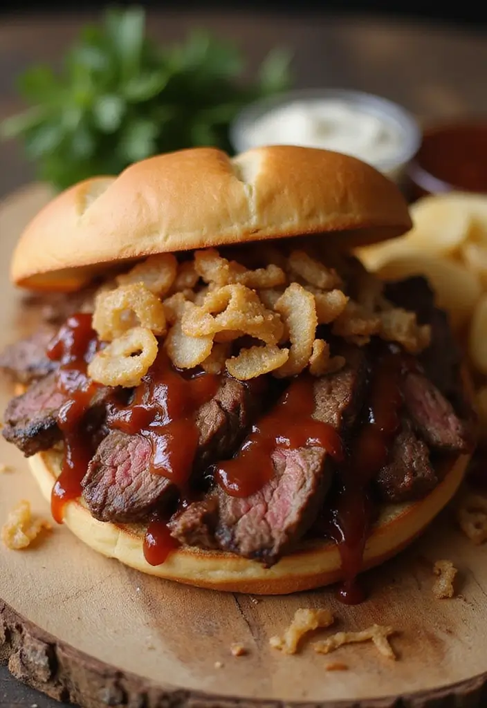 25 Steak Sandwich Recipes That Satisfy Big Appetites - 3. Open-Faced BBQ Steak Sandwich