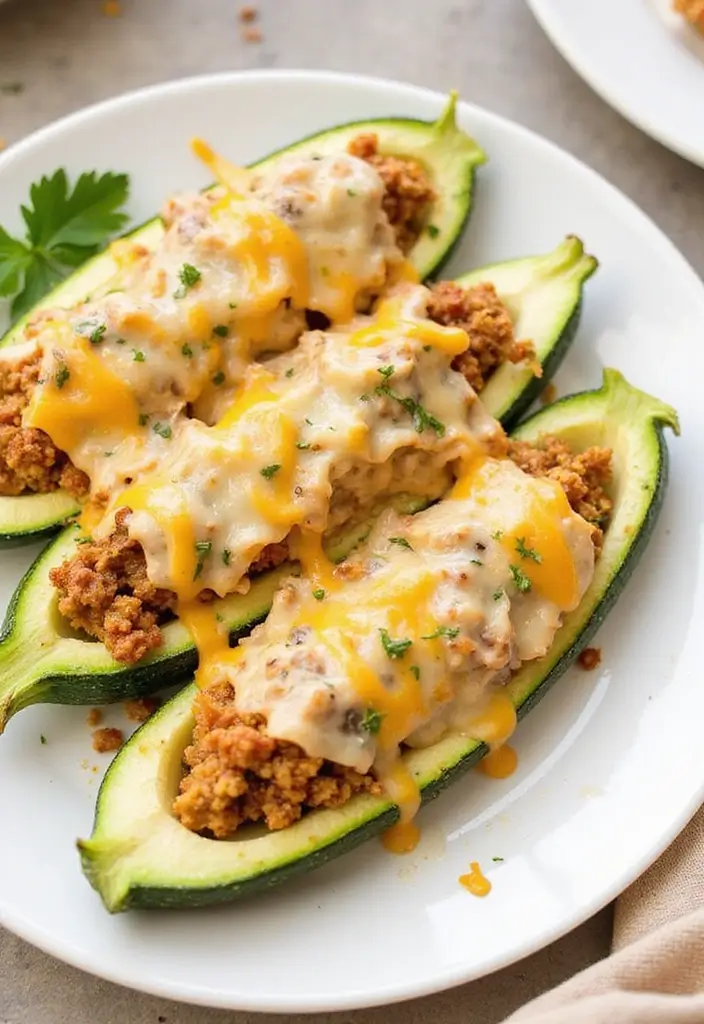 25 Stuffed Meat Recipes That Wow at Dinner - 14. Stuffed Zucchini Boats with Ground Turkey
