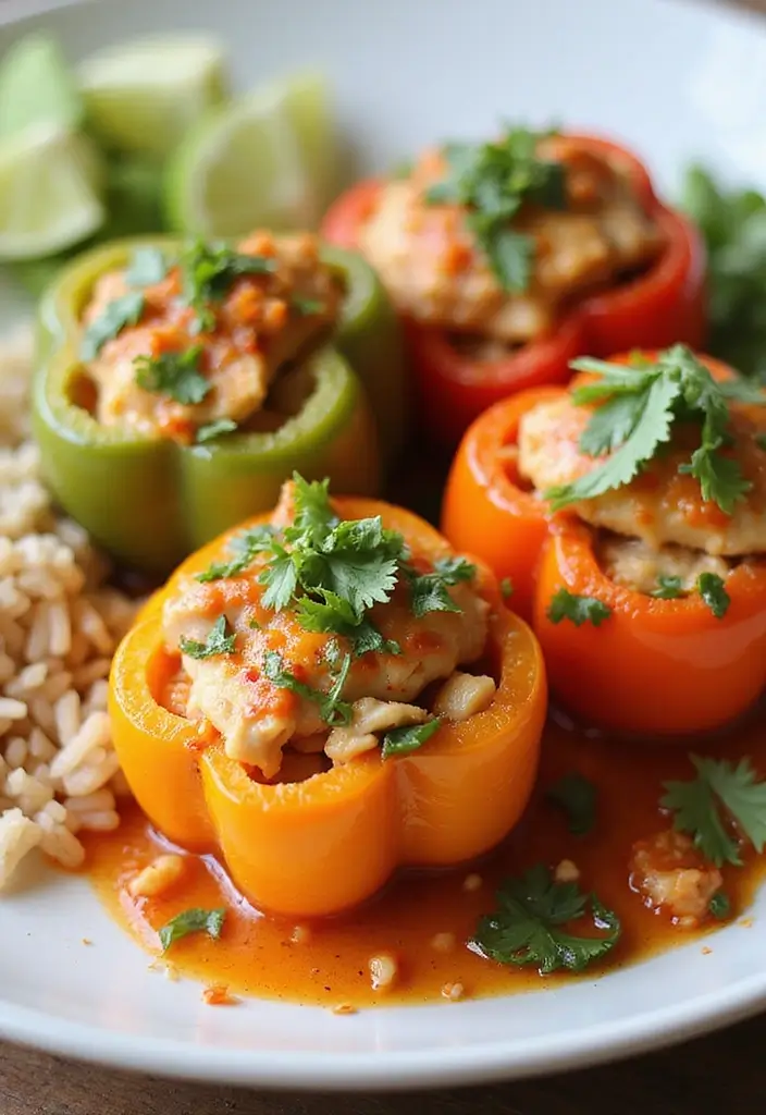 25 Stuffed Meat Recipes That Wow at Dinner - 25. Thai Basil Chicken Stuffed Peppers
