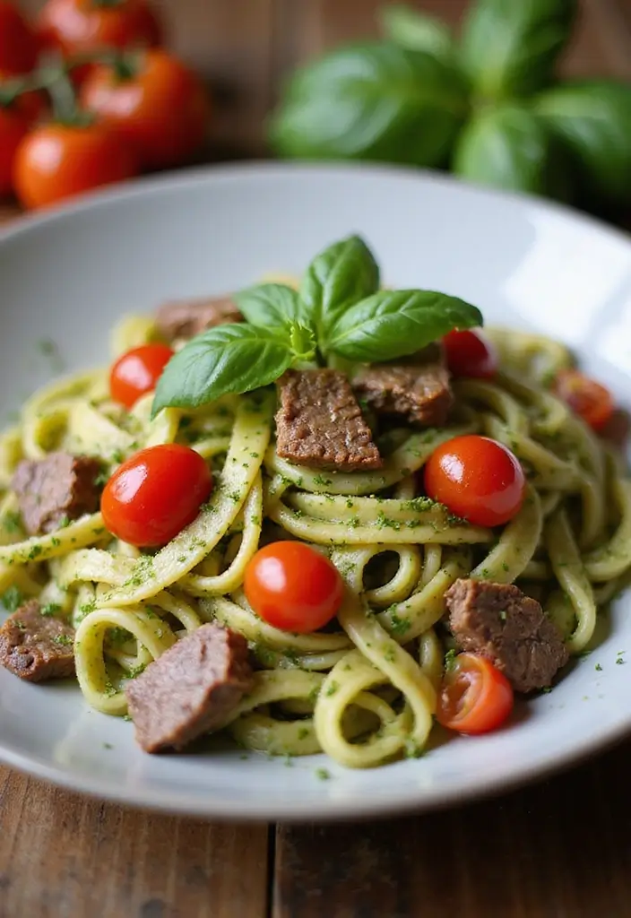 26 Budget-Friendly Beef Recipes for Families - 18. Beef Pesto Pasta