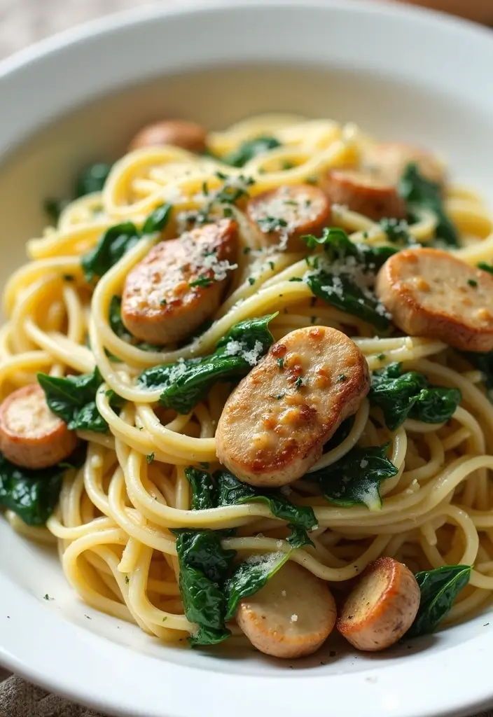 26 Creamy Chicken Pasta Recipes Everyone Craves - 3. Spinach and Mushroom Creamy Chicken Pasta