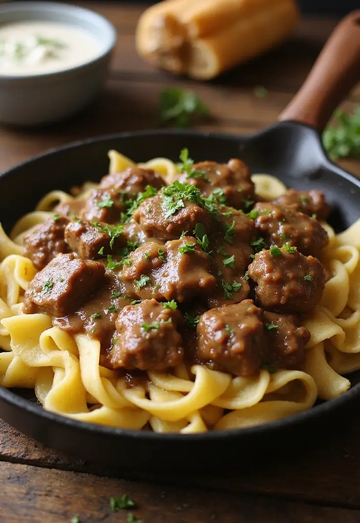 26 Meat Skillet Recipes for Fast Weeknight Meals - 13. One-Pan Beef Stroganoff