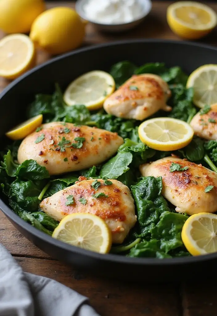 26 Meat Skillet Recipes for Fast Weeknight Meals - 19. Chicken and Spinach Skillet