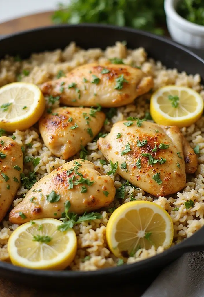 26 Meat Skillet Recipes for Fast Weeknight Meals - 20. One-Pan Lemon Herb Chicken and Rice