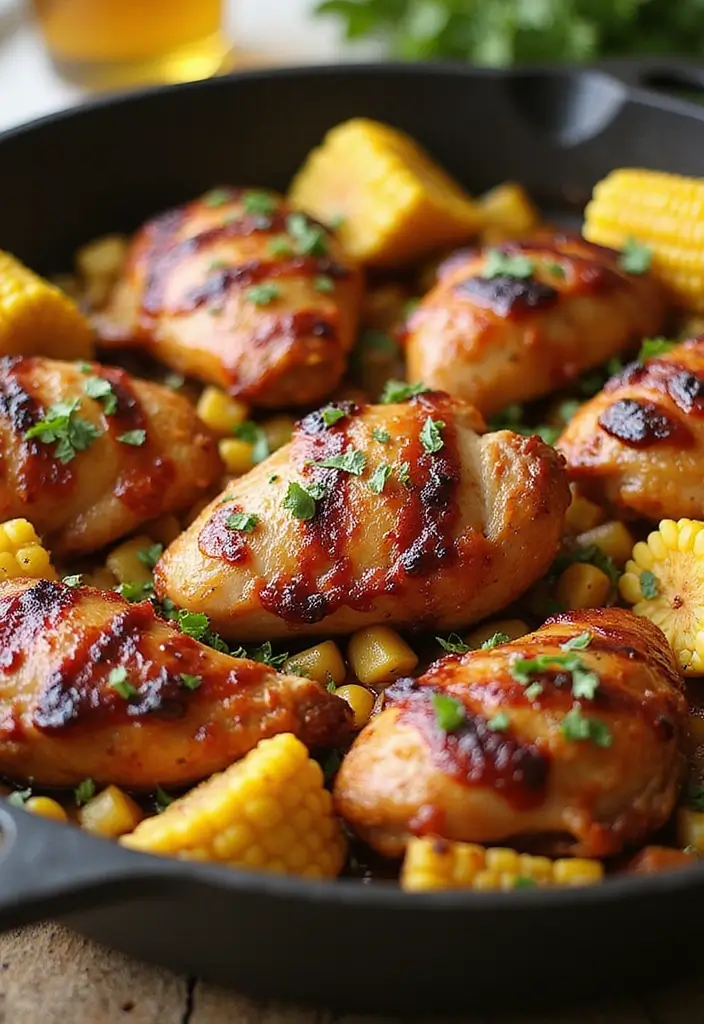 26 Meat Skillet Recipes for Fast Weeknight Meals - 21. BBQ Chicken and Corn Skillet