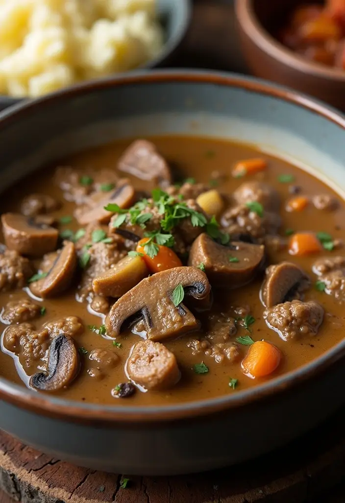 26 Meat Stew Recipes That Taste Like Grandma’s - 18. Creamy Garlic and Mushroom Beef Stew