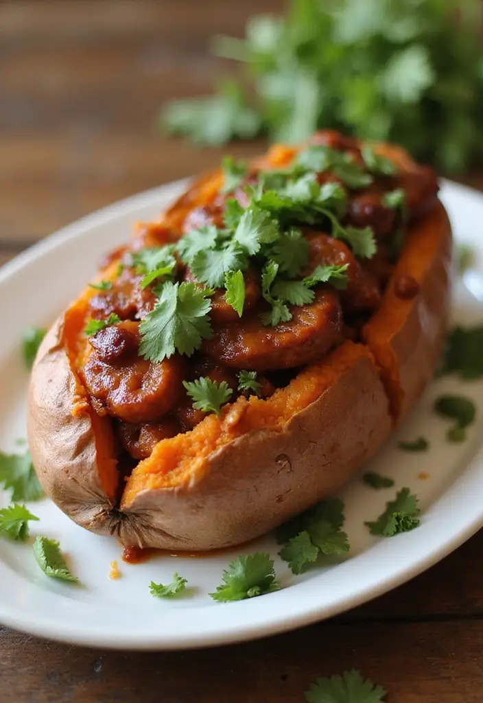 26 Pork Skillet Recipes for Quick Cooking - 19. BBQ Pork Stuffed Sweet Potatoes