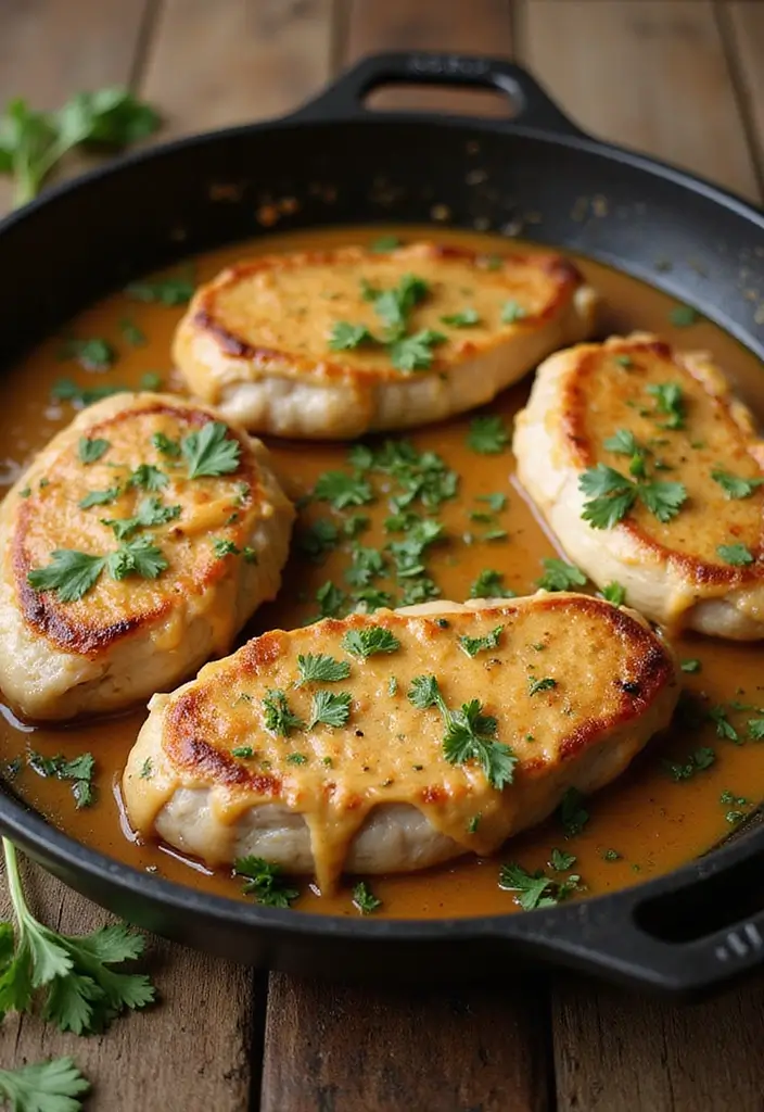26 Pork Skillet Recipes for Quick Cooking - 2. Creamy Garlic Pork Chops