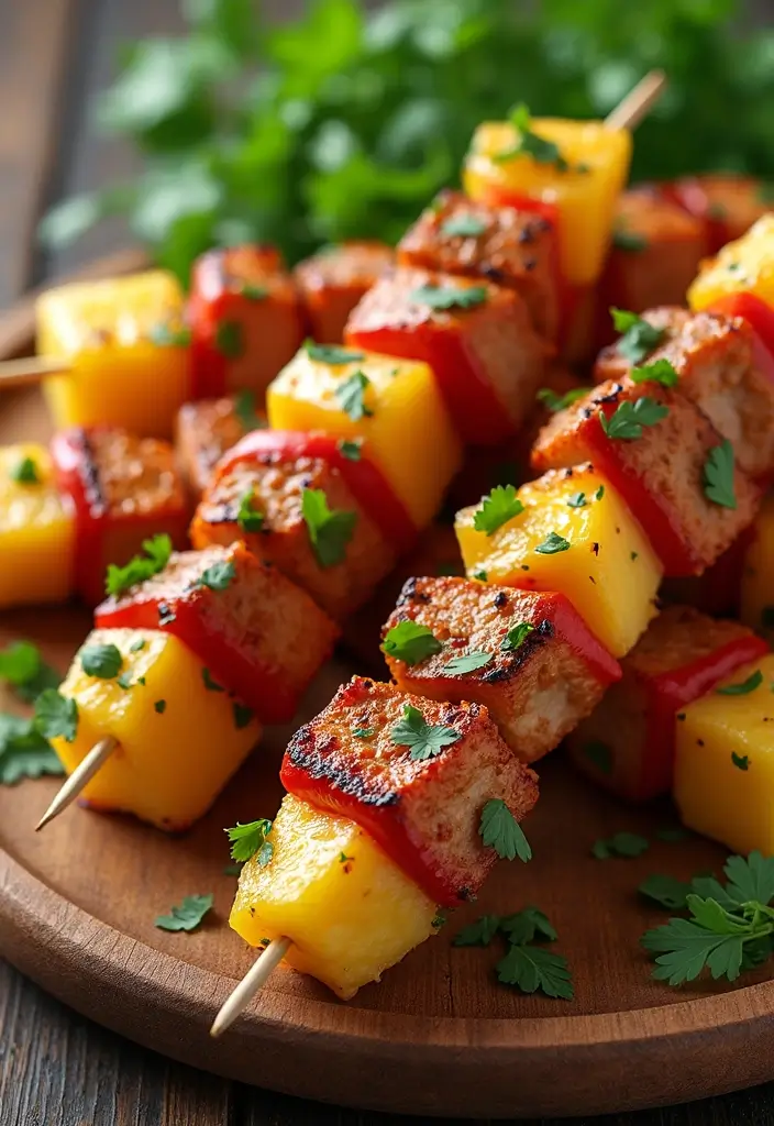 26 Pork Skillet Recipes for Quick Cooking - 7. Spicy Pork and Pineapple Skewers