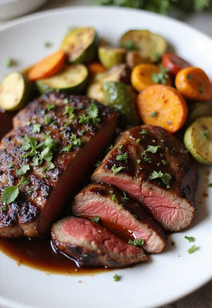 26 Steak Dinner Ideas for Romantic Nights In - 17. Balsamic Glazed Steak with Roasted Vegetables