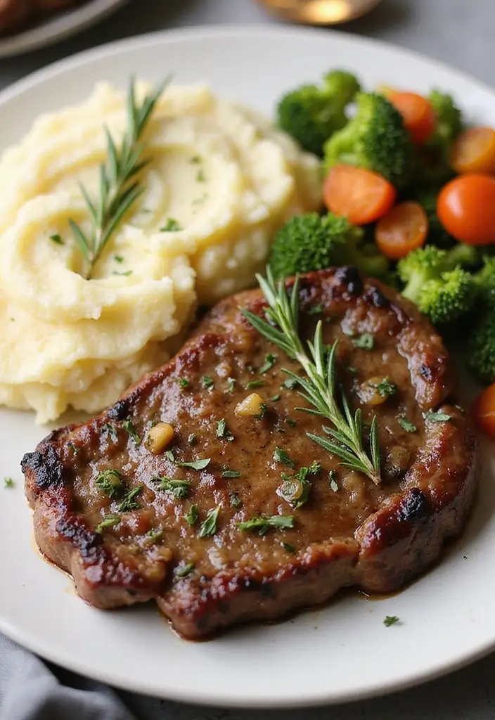 26 Steak Dinner Ideas for Romantic Nights In - 20. Garlic and Rosemary Steak with Mashed Potatoes