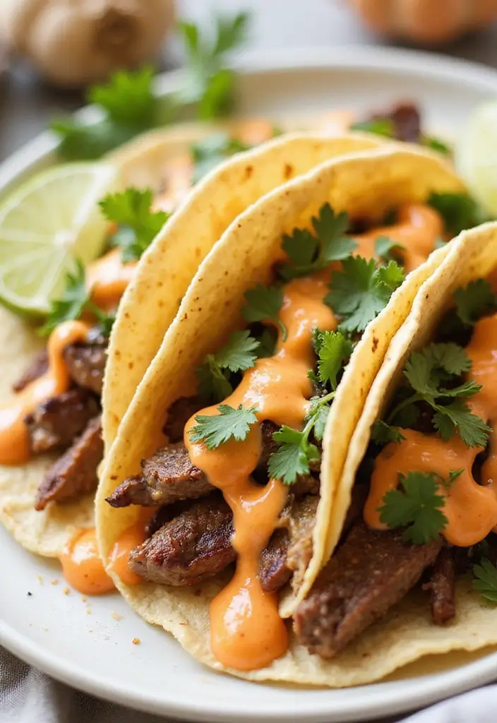 26 Steak Taco Recipes That Bring the Heat - 26. Steak Tacos with Spicy Roasted Garlic Sauce