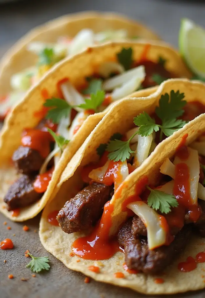 26 Steak Taco Recipes That Bring the Heat - 5. Spicy Sriracha Steak Tacos