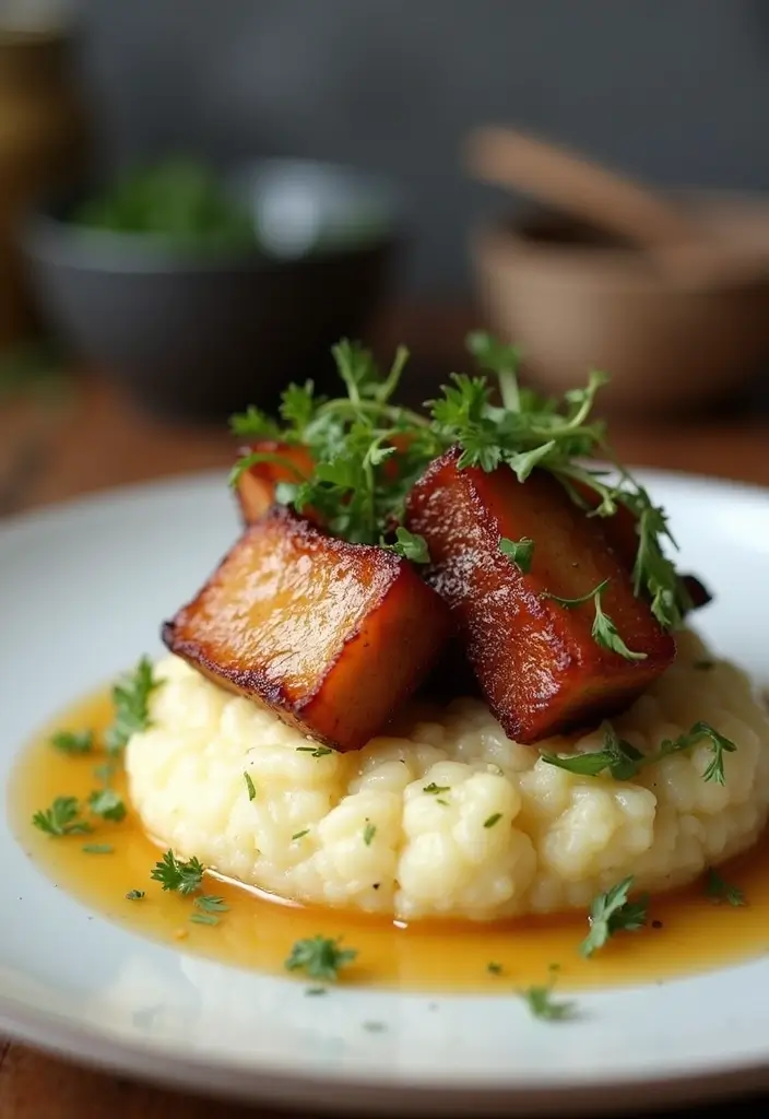 27 Crispy Pork Belly Recipes You’ll Crave Again - 20. Pork Belly and Cauliflower Mash
