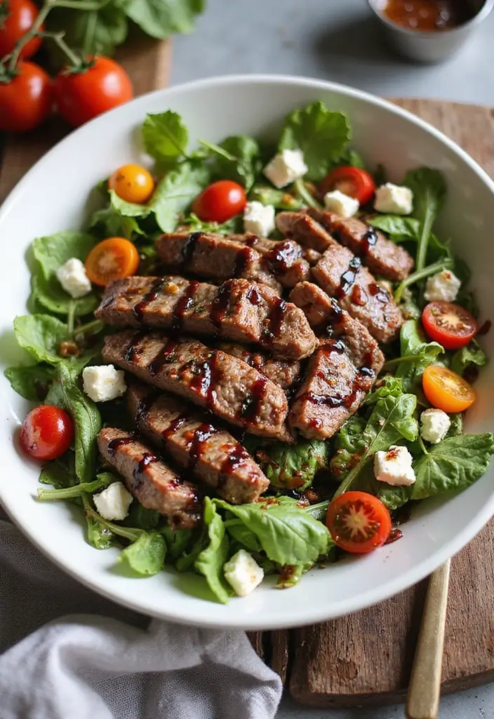 27 Grilled Beef Recipes for Summer BBQ Lovers - 14. Balsamic Grilled Flank Steak Salad