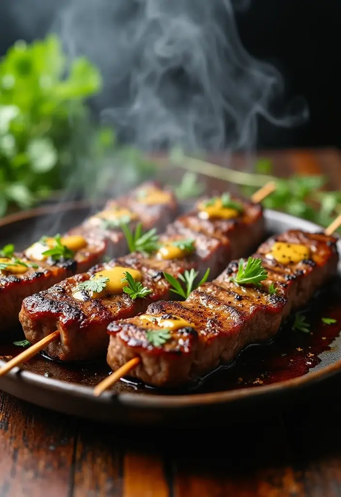 27 Grilled Meat Recipes for BBQ Lovers - 10. Garlic Butter Grilled Steak Skewers
