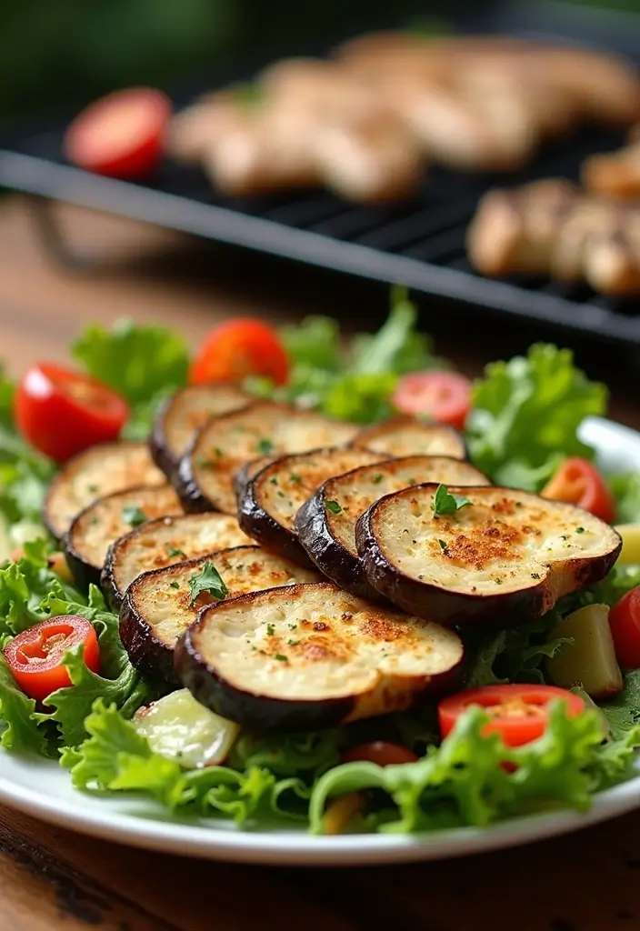 27 Grilled Meat Recipes for BBQ Lovers - 22. Grilled Eggplant and Chicken Salad