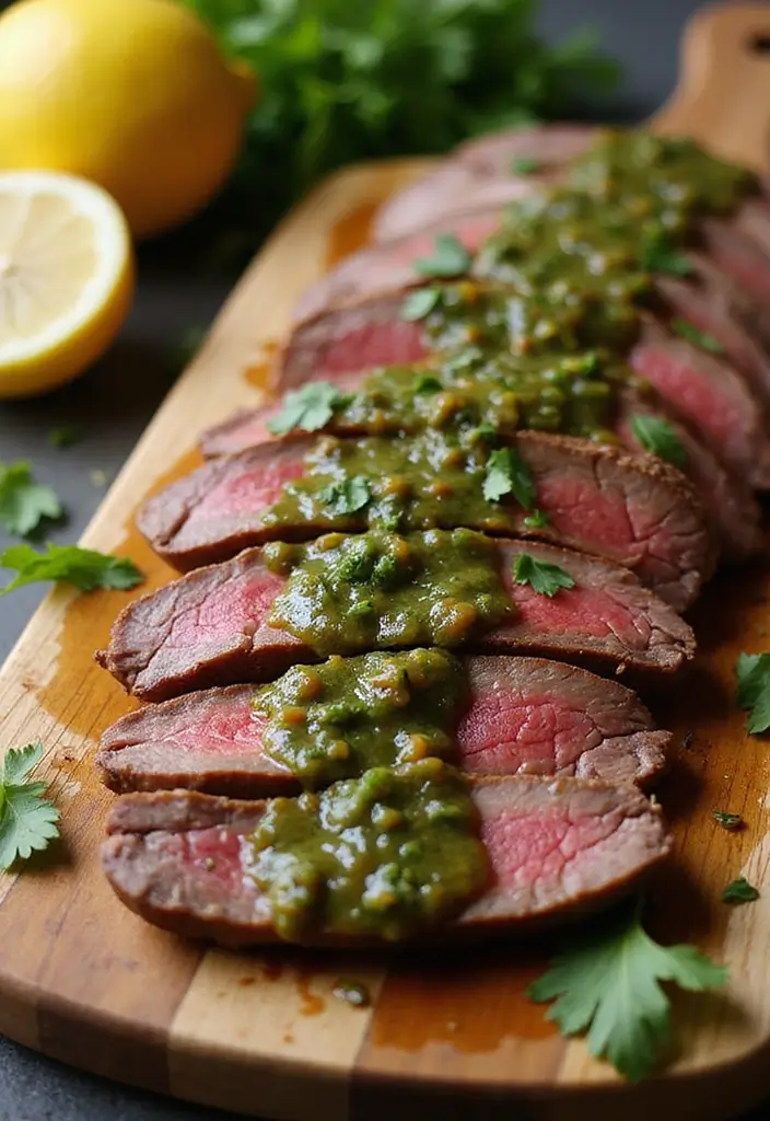 27 Grilled Meat Recipes for BBQ Lovers - 4. Tender Grilled Flank Steak with Chimichurri Sauce