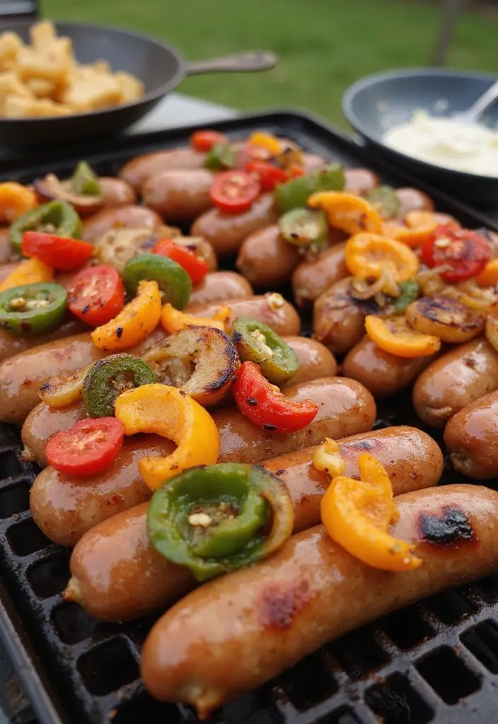 27 Grilled Meat Recipes for BBQ Lovers - 8. Grilled Sausages with Peppers and Onions