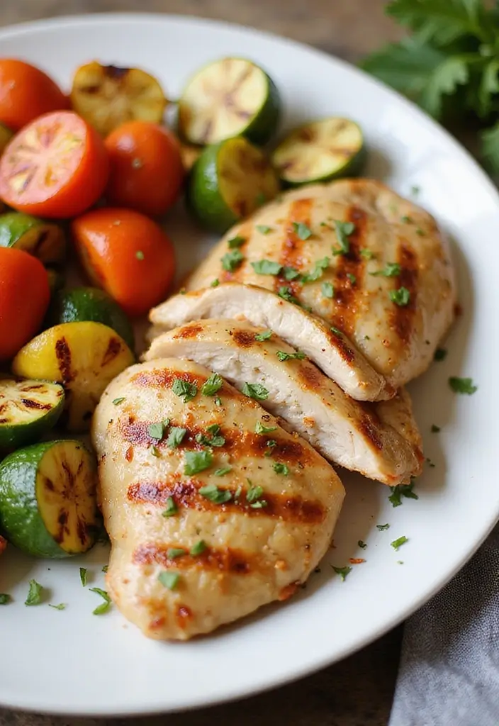27 Healthy Chicken Recipes Under 400 Calories - 21. Grilled Chicken & Veggies