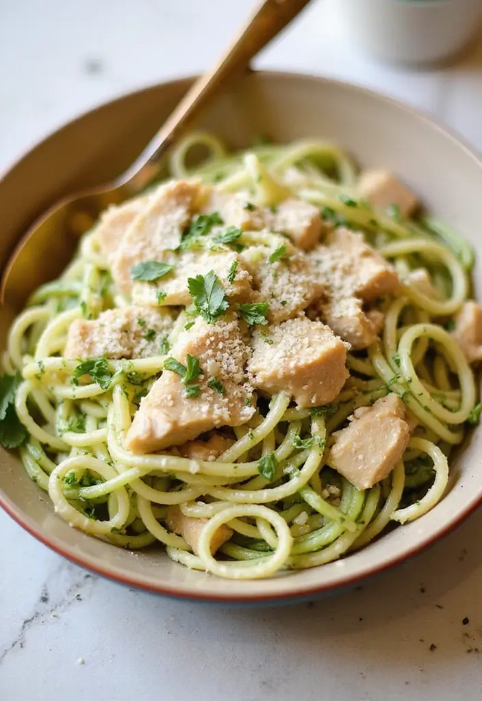27 Healthy Chicken Recipes Under 400 Calories - 24. Chicken Alfredo Zoodles
