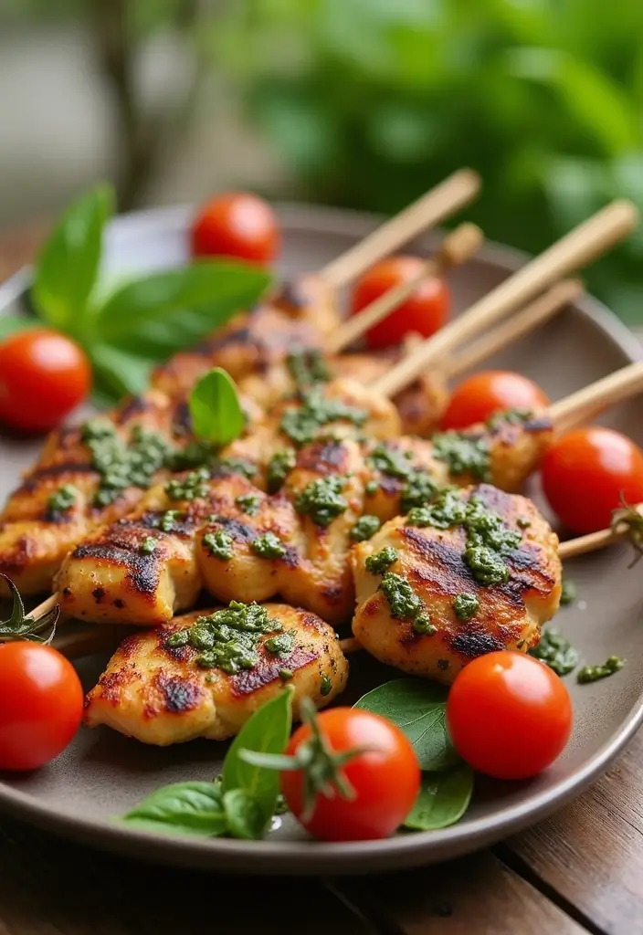 27 Healthy Chicken Recipes Under 400 Calories - 8. Pesto Chicken Skewers