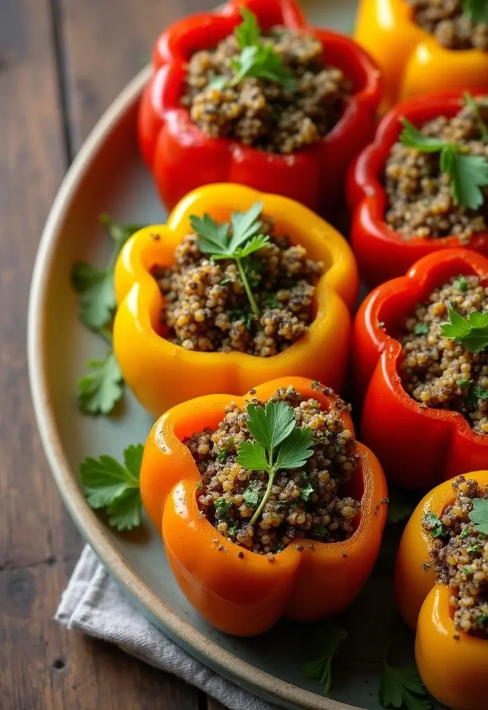 27 Healthy Meat Recipes Packed with Protein - 1. Lentil and Quinoa Stuffed Bell Peppers