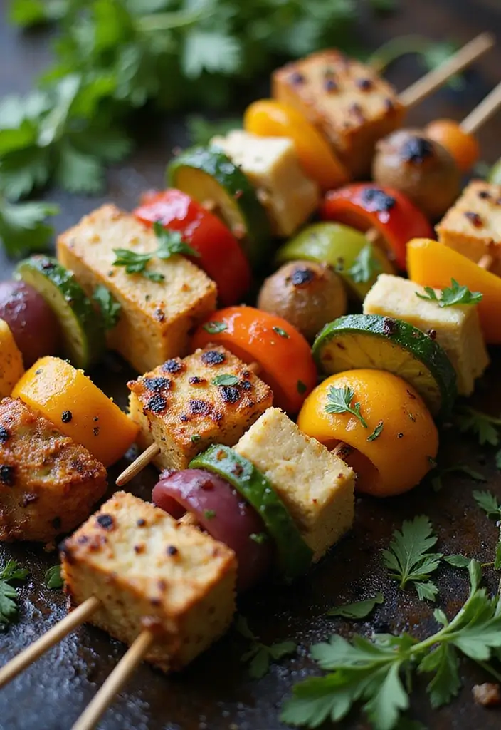 27 Healthy Meat Recipes Packed with Protein - 11. Tofu and Vegetable Kebabs