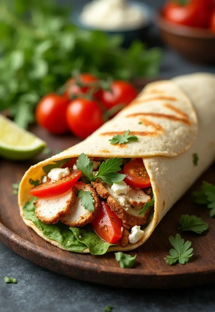 27 Meat Wrap Recipes for Lunch On-the-Go - 16. Greek Chicken & Feta Wrap