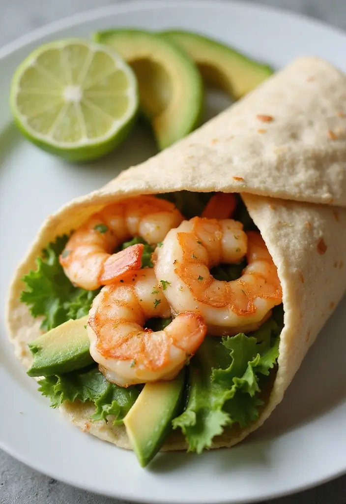 27 Meat Wrap Recipes for Lunch On-the-Go - 23. Shrimp & Avocado Wrap