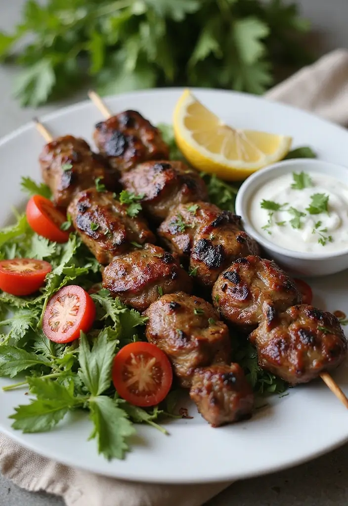 27 Mediterranean Meat Recipes Full of Fresh Flavors - 1. Grilled Lamb Kebabs with Tzatziki