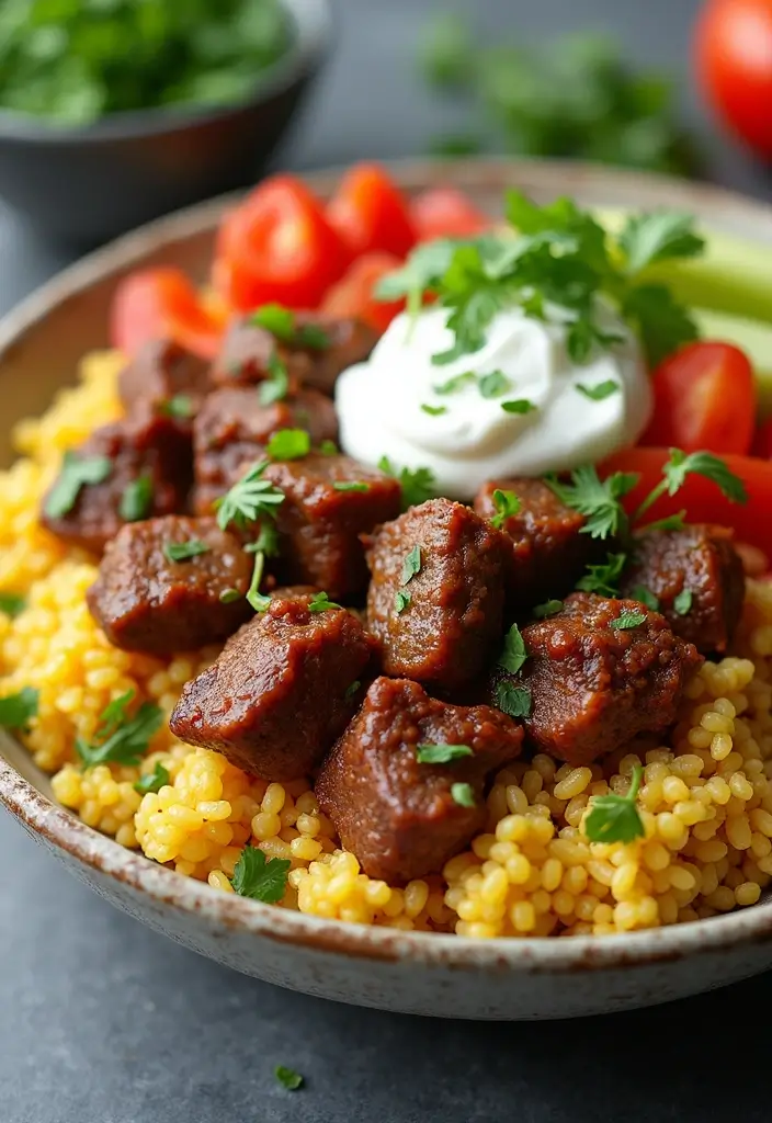 27 Mediterranean Meat Recipes Full of Fresh Flavors - 26. Spicy Mediterranean Lamb and Couscous Bowl