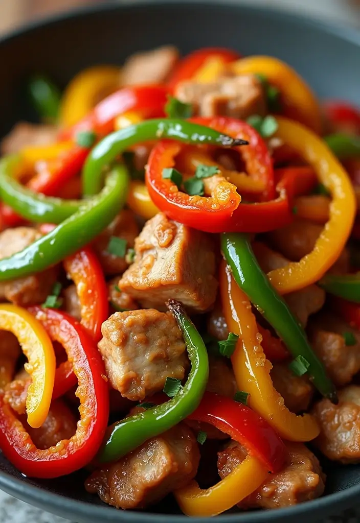 27 Pork Stir-Fry Recipes Ready in 30 Minutes - 17. Peppers and Pork Stir-Fry