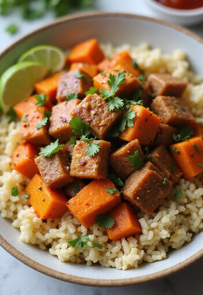 27 Pork and Rice Recipes for Simple Weeknight Meals - 25. Sweet Potato Pork and Rice Bowl