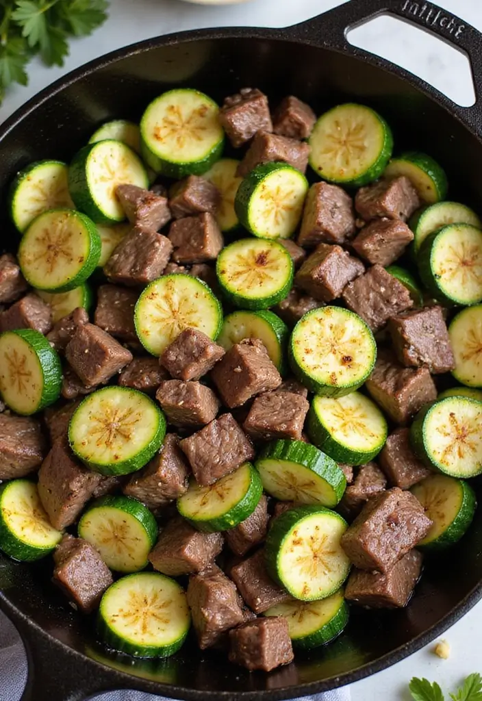 27 Steak Skillet Recipes for Quick Gourmet Dinners - 11. Steak and Zucchini Skillet