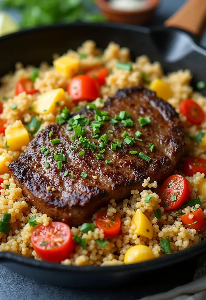 27 Steak Skillet Recipes for Quick Gourmet Dinners - 23. Steak and Quinoa Skillet