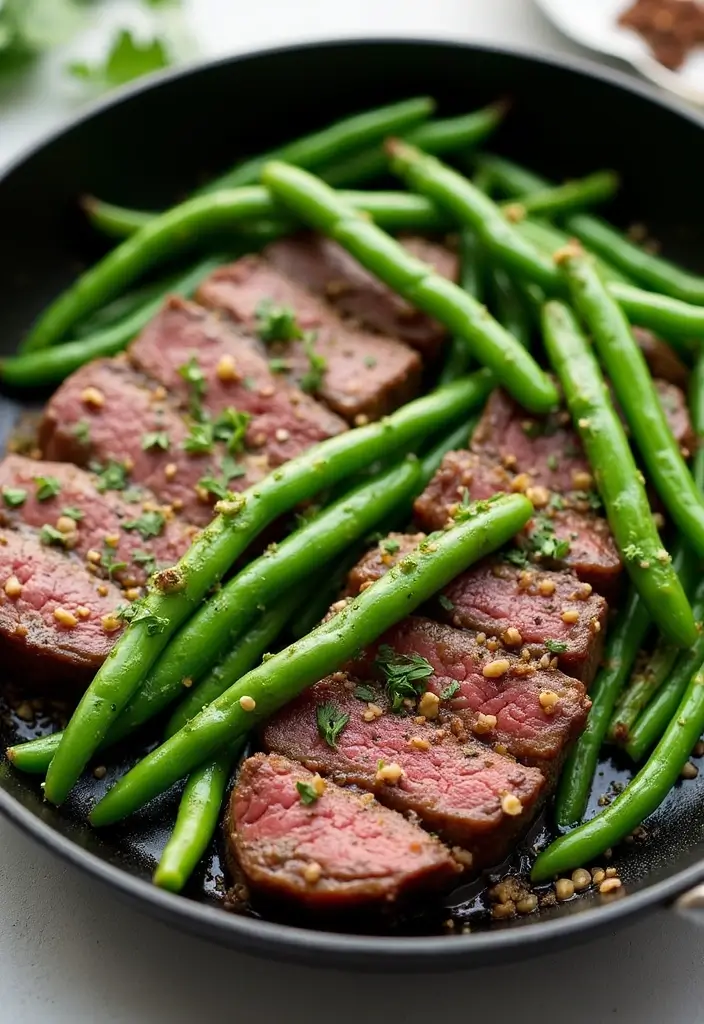 27 Steak Skillet Recipes for Quick Gourmet Dinners - 27. Steak and Green Bean Skillet