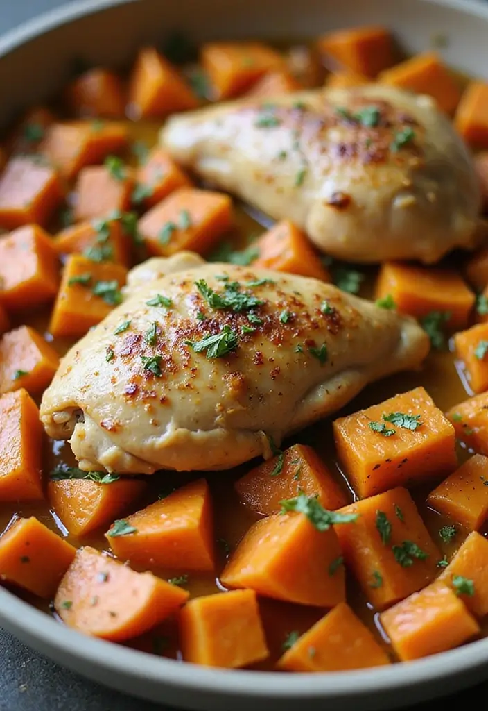 28 Chicken Meal Prep Recipes for the Whole Week - 13. Chicken and Sweet Potato Bake